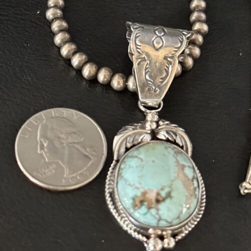 Navajo Blue Golden Hills Pendant Necklace | Sterling Silver | Authentic Native American Handmade | 14651