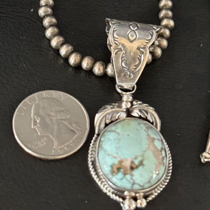 Navajo Blue Golden Hills Pendant Necklace | Sterling Silver | Authentic Native American Handmade | 14651