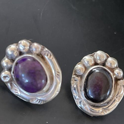Navajo Sugilite Earrings | Sterling Silver Post Stud | Authentic Native American Handmade | 0.5" | 2067
