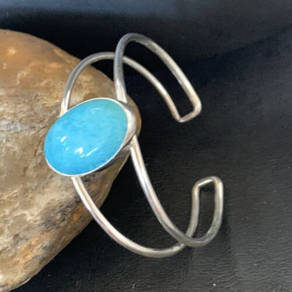 Minimalist Women's Blue Kingman Turquoise Cuff Bracelet | Sterling Silver | 12869