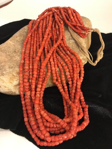 US COLLECTIBLE VINTAGE Navajo Coral 9 STRAND GRADUATED Necklace 30” OLD PAWN