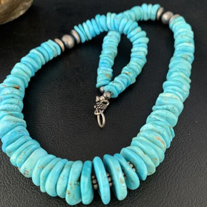 Navajo Blue Graduated Turquoise Necklace | Sterling Silver | Authentic Native American | 21" | 13975