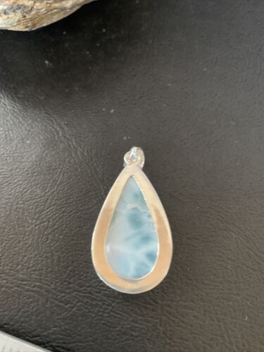 Navajo Sterling Beads Necklace with Blue Larimar Pendant | Authentic Native American Handmade | 10829