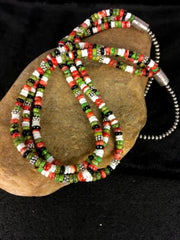 Native American Turquoise & Spiny Oyster Necklace | Sterling Silver | Multi-Strand | 8745