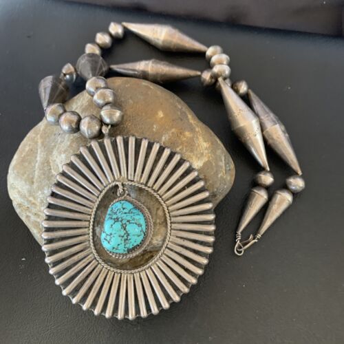 Navajo Old Pawn Blue Kingman Turquoise Pendant | Sterling Silver | 22" Necklace | 10399