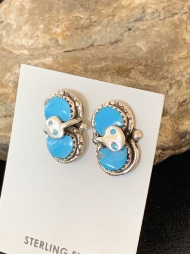 Zuni Blue Kingman Turquoise Snake Earrings | Sterling Silver | Authentic Native American Handmade | 12040