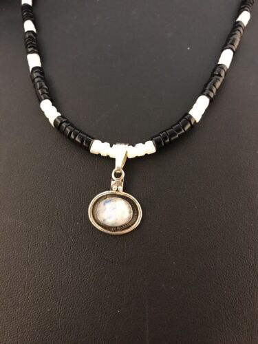 Navajo Mother of Pearl Black Onyx Pendant | Sterling Silver | Authentic Native American