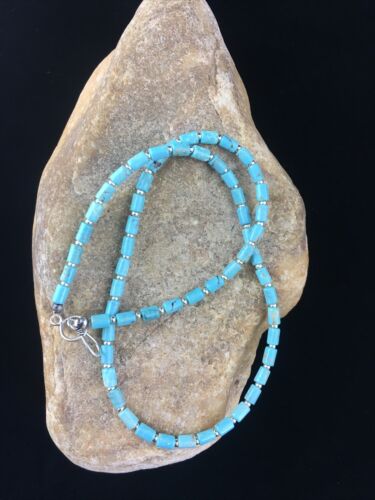 Native American Blue Turquoise Tube Necklace | Sterling Silver | 20" | 10009