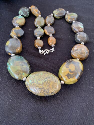 Navajo Graduated Sterling Silver Natural Blue Nugget Turquoise Necklace | Authentic Native American | 22" | 623