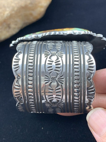 Native American Navajo Spiderweb Turquoise Cuff Bracelet | Sterling Silver | 01806