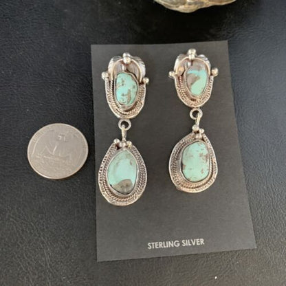 Navajo Blue Dry Creek Turquoise Post Dangle Earrings | Sterling Silver | Authentic Native American Handmade | 13816
