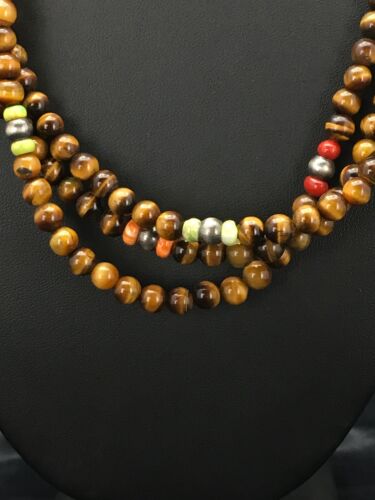 Southwestern Turquoise & Tiger's Eye Necklace | 3 Strand | Sterling Silver | 2616
