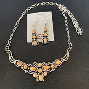 Navajo Orange Spiny Oyster Necklace & Earrings Set | Sterling Silver | Authentic Native American Handmade | 2102