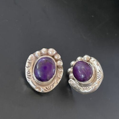 Navajo Sugilite Post Stud Earrings | Sterling Silver | Authentic Native American Handmade | 0.5" | 2068