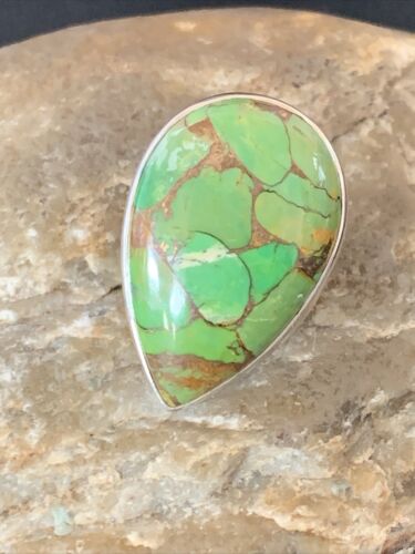 Adjustable Navajo Green Mojave Turquoise Ring | Sterling Silver | Sz 8 | 11786