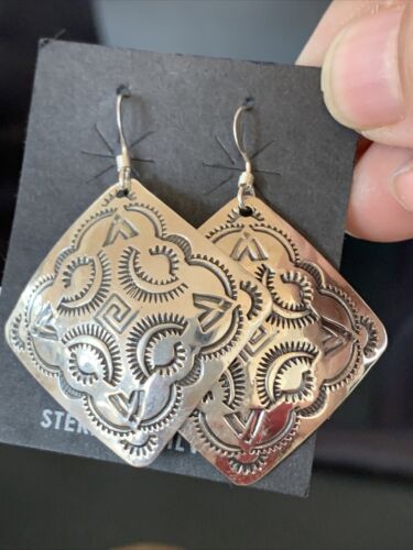 Southwestern Women's Navajo Stamped Earrings | Sterling Silver | Authentic Native American Handmade | 1663