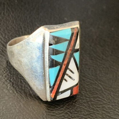 XL Zuni Men's Spiny Blue Turquoise Inlay Ring | Sterling Silver | Sz 15 | 12427