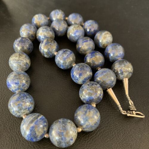 Native American Women's Blue Denim Lapis Beads Necklace | 16mm | Sterling Silver | 19" | 13970