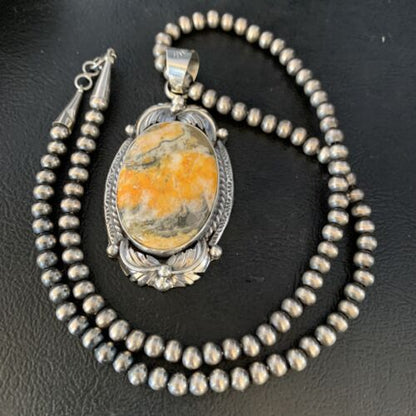 Navajo Bumblebee Jasper Pendant Necklace | Sterling Silver | Authentic Native American Handmade | 14200