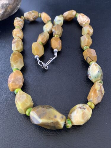 Navajo Sterling Silver Faceted Green Nugget Turquoise Necklace | Authentic Native American | 21" | 1493