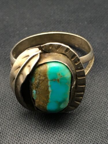 Navajo Blue Turquoise Ring | Sterling Silver | Sz 7.5 | Authentic Native American Handmade | 4457