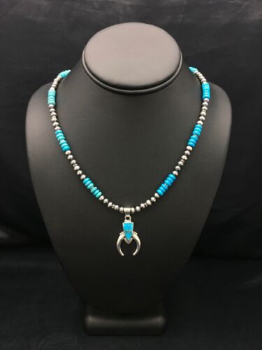 Navajo Blue Turquoise Naja Pendant Necklace | Sterling Silver | Authentic Native American Handmade | 2699 - Masha USA
