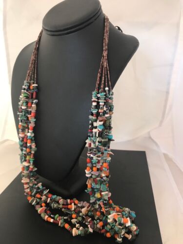 Native American Santo Domingo Multi-Stone Bead Necklace | 36" | 1254