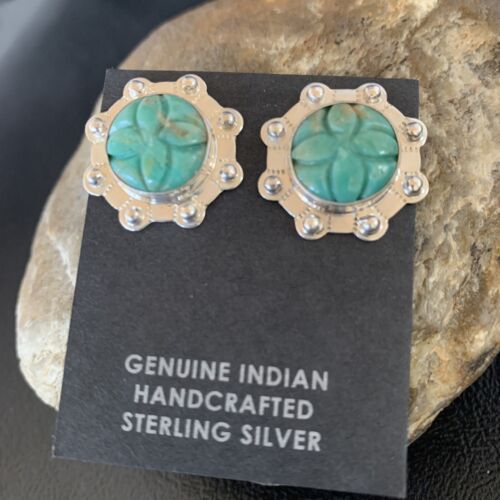 Native American Women's Green Turquoise Earrings | Sterling Silver | 13020