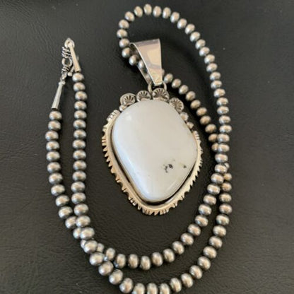 Men's Navajo White Buffalo Turquoise Pendant Necklace | Sterling Silver | Authentic Native American Handmade | 11846