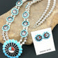 Zuni Sun Face Turquoise Inlay Sterling Silver Squash Blossom Necklace Set | Native American Handmade | 1308