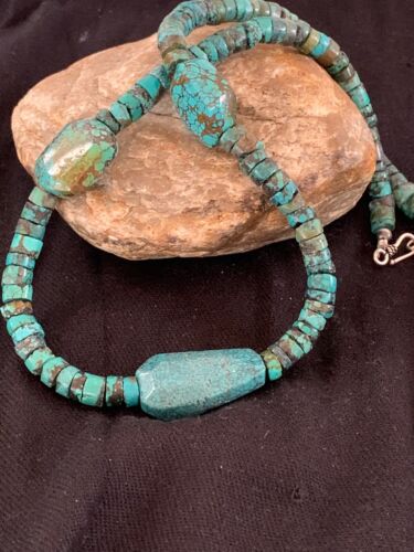 Navajo Turquoise Nugget Heishi Bead Necklace | Sterling Silver | Authentic Native American Handmade | 21" | 4654