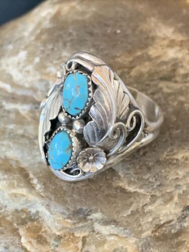 Navajo Kingman Turquoise Multi-Stone Ring | Authentic Native American Sterling Silver | Sz 10.5 | 14170