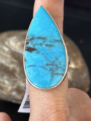 Women's Navajo Handmade Blue Kingman Turquoise Ring | Sterling Silver | Sz 9 | 11617