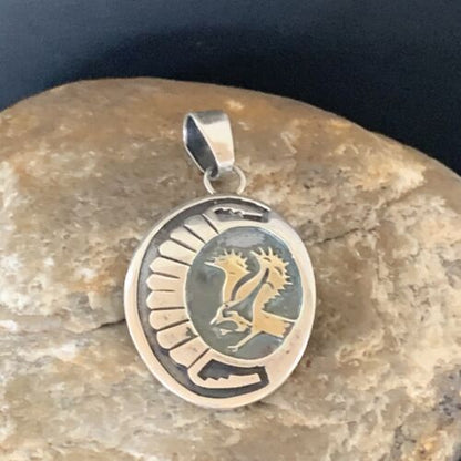 Native American Gold Bald Eagle Pendant | Hopi Stamped Sterling Silver | Handmade | 1399