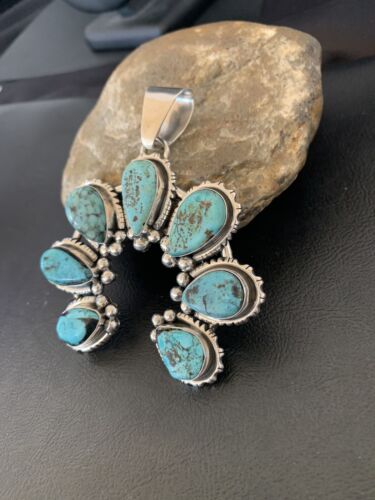 Navajo Spiderweb Turquoise Pendant | Authentic Native American Sterling Silver | Naja | 02224