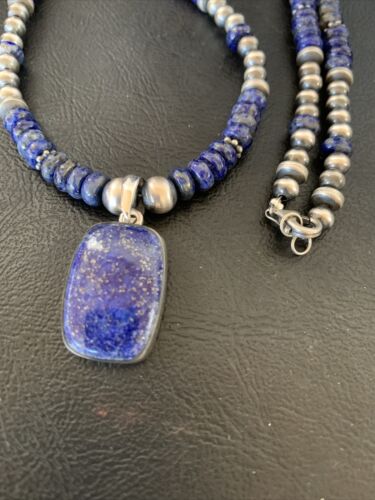 Native American Navajo Blue Lapis Pendant Necklace | Sterling Silver | 12249