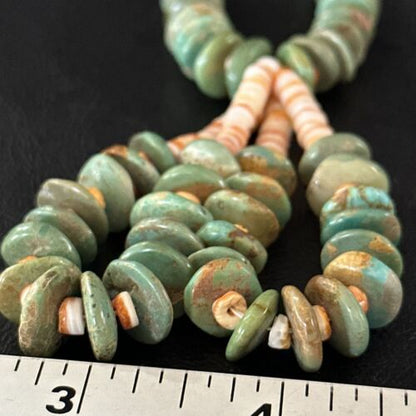 Santo Domingo Green Turquoise & Spiny Oyster Jacla Necklace | Sterling Silver | 26" | 14731