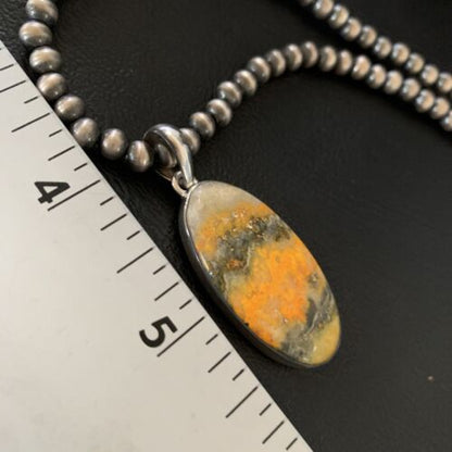 Navajo Yellow Bumblebee Jasper Pendant Necklace | Sterling Silver | Authentic Native American Handmade | 12809