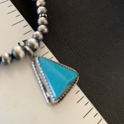 Men's Blue Turquoise Pendant Necklace | Navajo Pearls | Sterling Silver | Native American Handmade | 12616