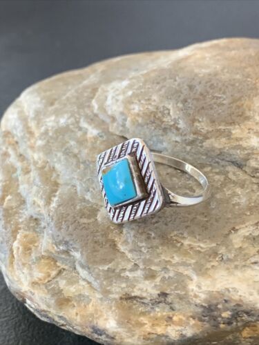 Navajo Blue Turquoise Ring | Sterling Silver | Sz 6.5 | Authentic Native American Handmade | 10776