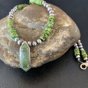 Navajo Green Gaspeite Turquoise Inlay Pendant | Sterling Silver | Authentic Native American Handmade | 13270