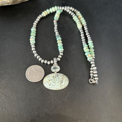 Navajo Sea Green Turquoise Multi-Stone Pendant Necklace | Authentic Native American Sterling Silver | 21" | 14477