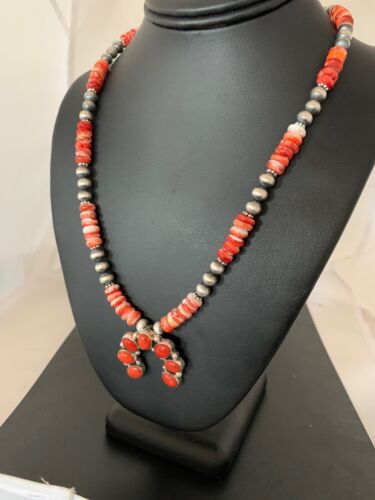 Navajo Spiny Oyster & Coral Naja Pendant | Authentic Native American Sterling Silver | Naja | 4682