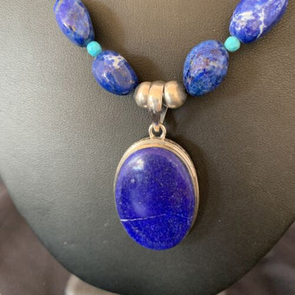 Navajo Blue Lapis Turquoise Pendant Necklace | Sterling Silver | 20" | Authentic Native American Handmade | 10522
