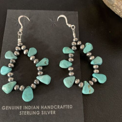 Navajo Blue Cluster Turquoise Bead Earrings | Sterling Silver | Authentic Native American Handmade | 13327