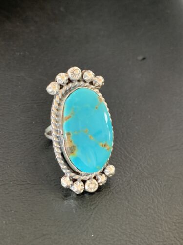 Southwestern Navajo Blue Kingman Turquoise Ring | Sterling Silver | Sz 8 | 13380