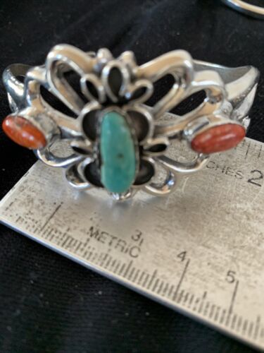 Men's Navajo Kingman Turquoise & Spiny Oyster Bracelet | Sterling Silver | Authentic Native American Handmade | 01032