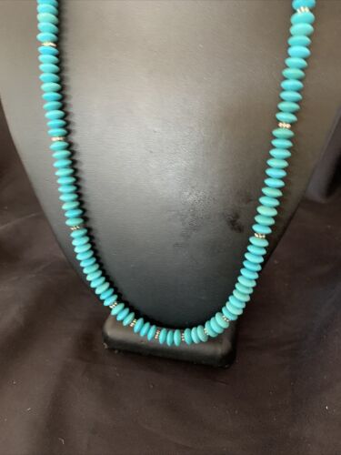 Navajo Pearls Bead Necklace | Blue Turquoise | Sterling Silver | 24" | Authentic Native American Handmade | 12538