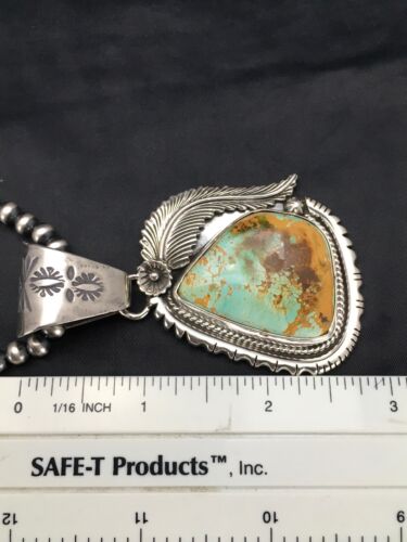 Navajo Pearls Sterling Silver Royston Turquoise Necklace Pendant Set | 2.75" | Authentic Native American Handmade | 2880
