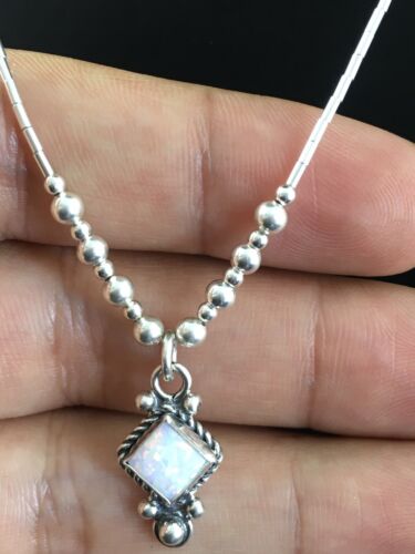 Native American Opal Beads Necklace | Sterling Silver | Opal Inlay Pendant | 15" | 10134